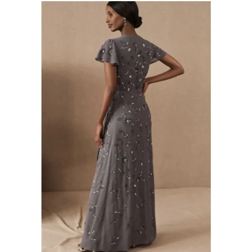 BHLDN Plymouth Grey Beaded Maxi Wrap Dress - Picture 4 of 10